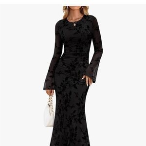 Chic Black Floral Long Sleeve Dress